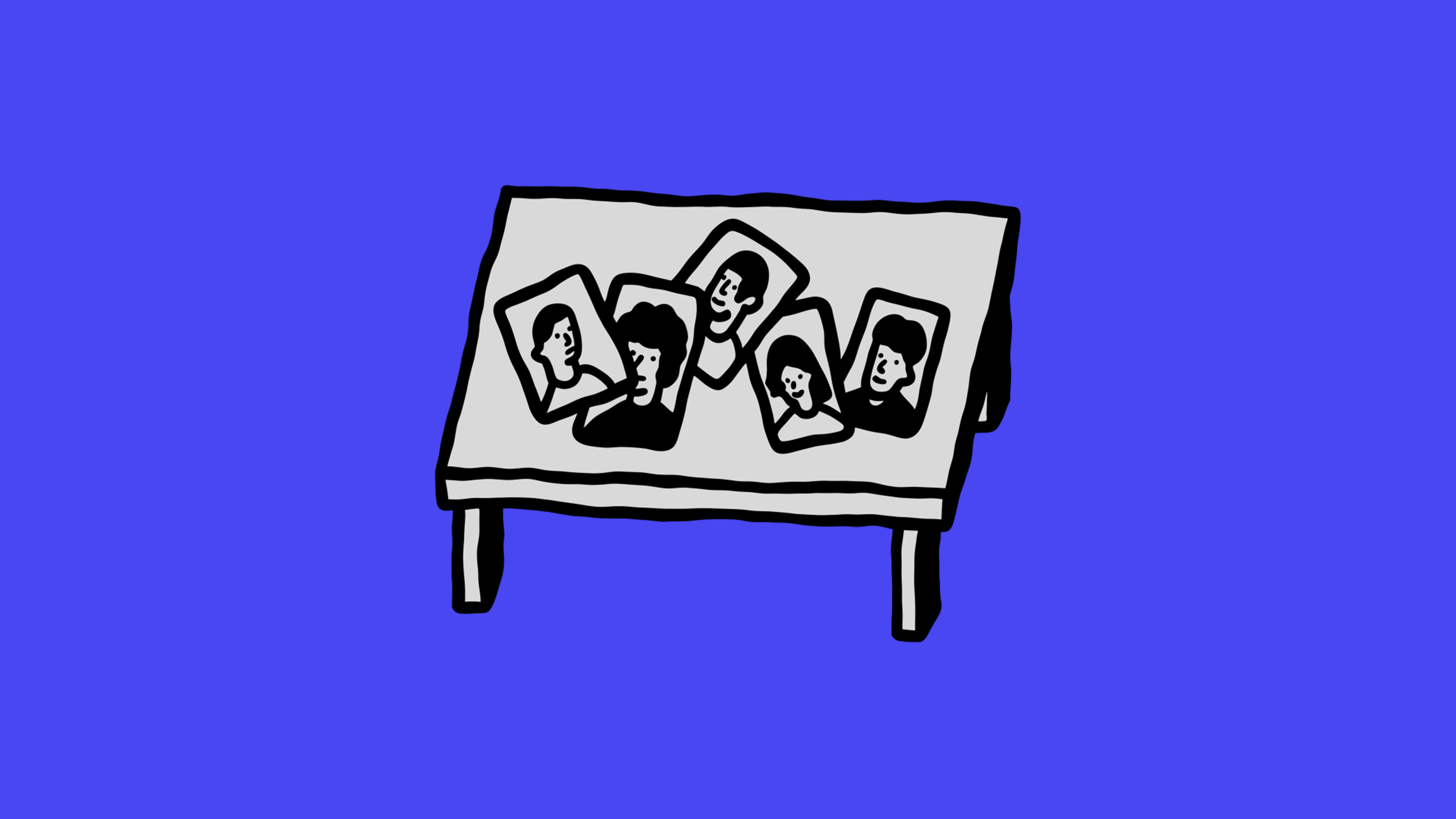 A Soulmates.ai style cartoon image of headshots on a table.