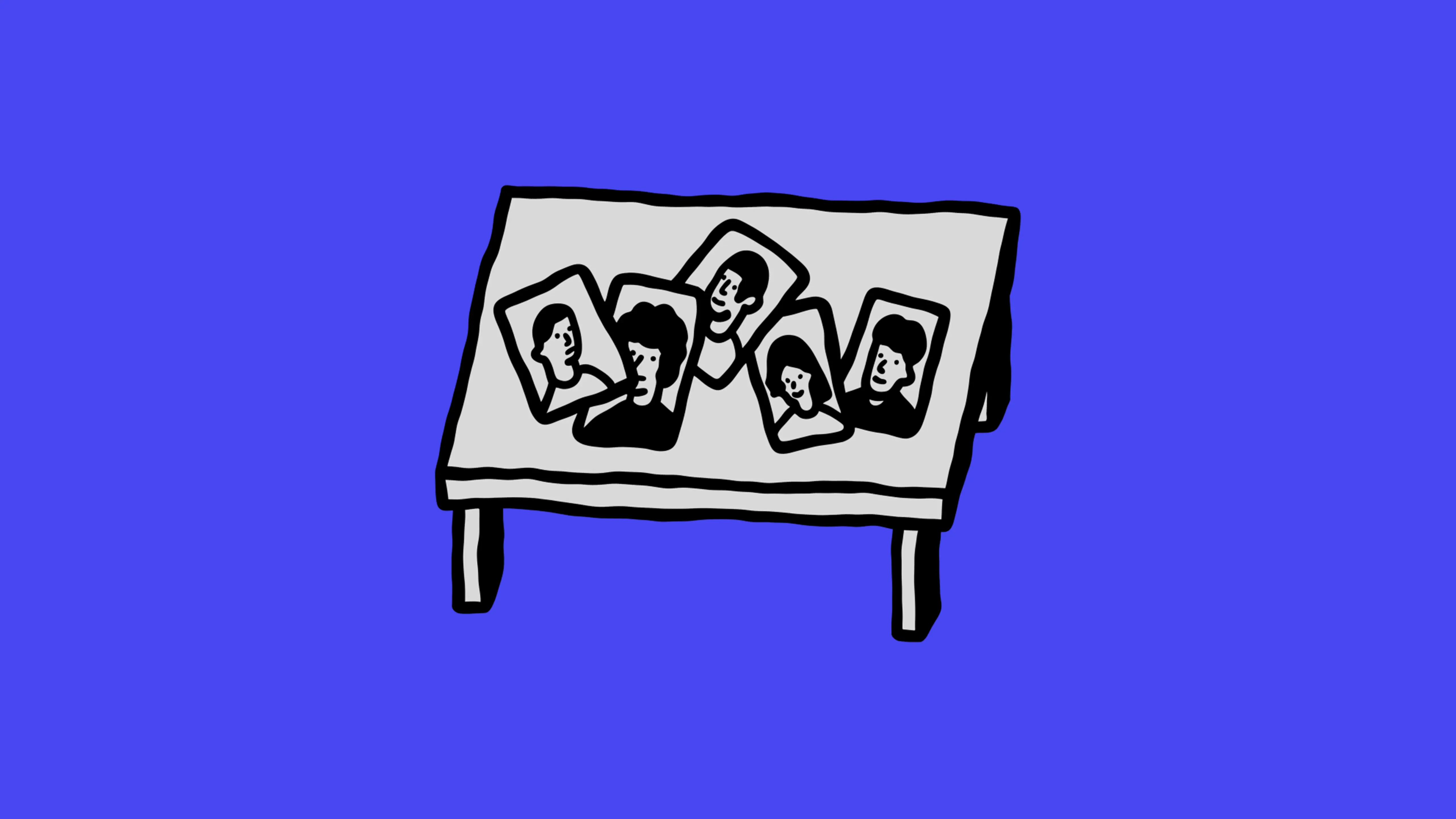 A Soulmates.ai style cartoon image of headshots on a table.